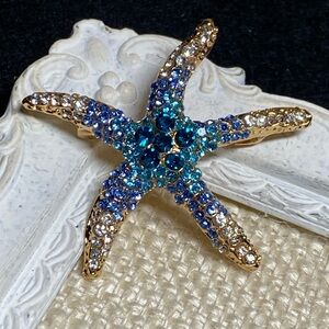 NEW Blue Crystal Starfish Brooch